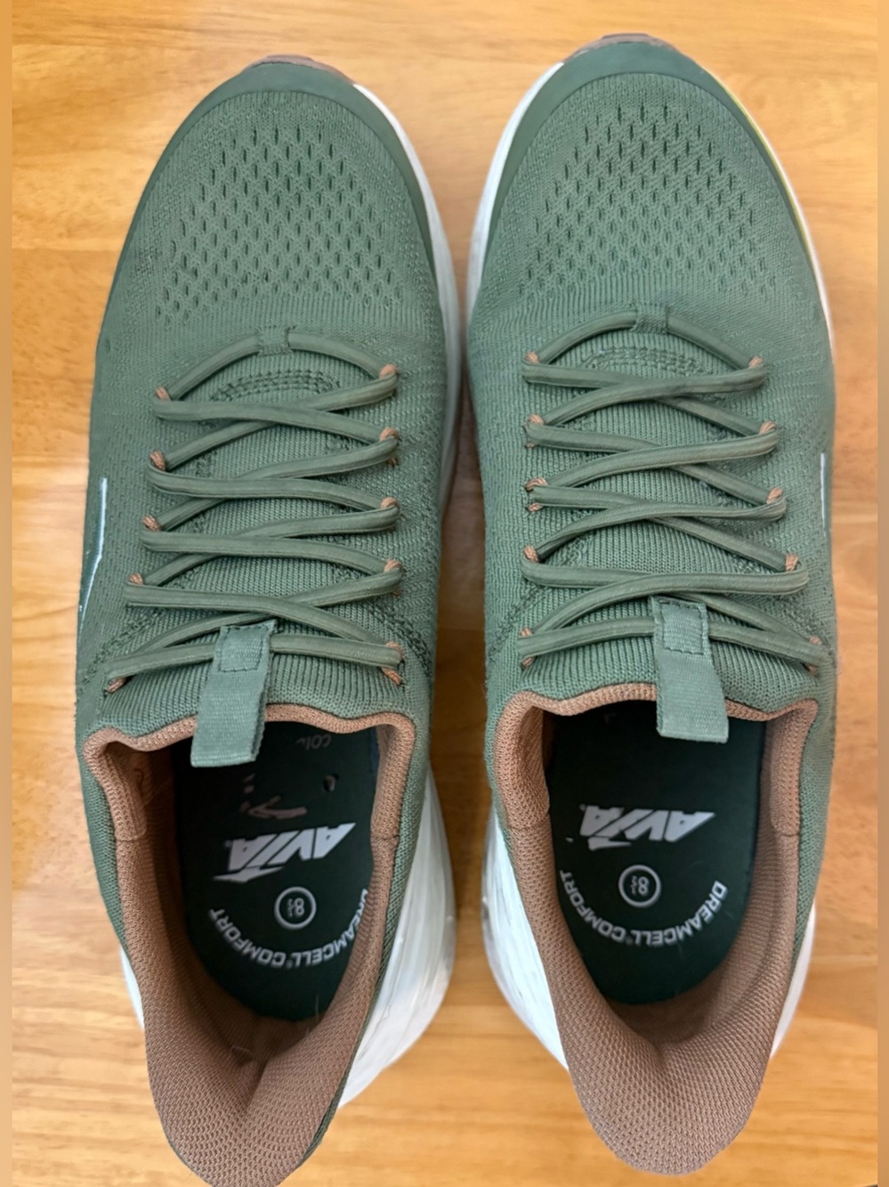 Avia Men's Olive Green Knit Sneakers with Brown Trim